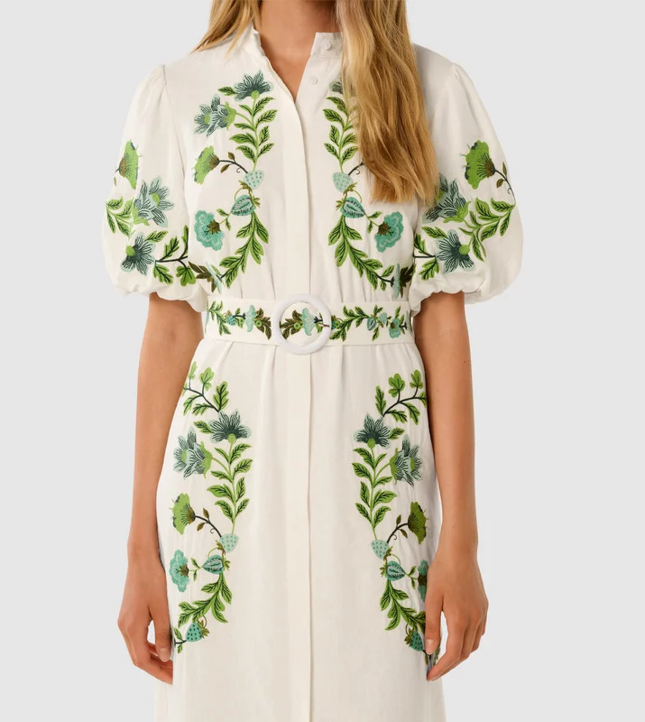 forever new  BETH Embroidered Midi Shirt Dress for Women | Best Price UAE